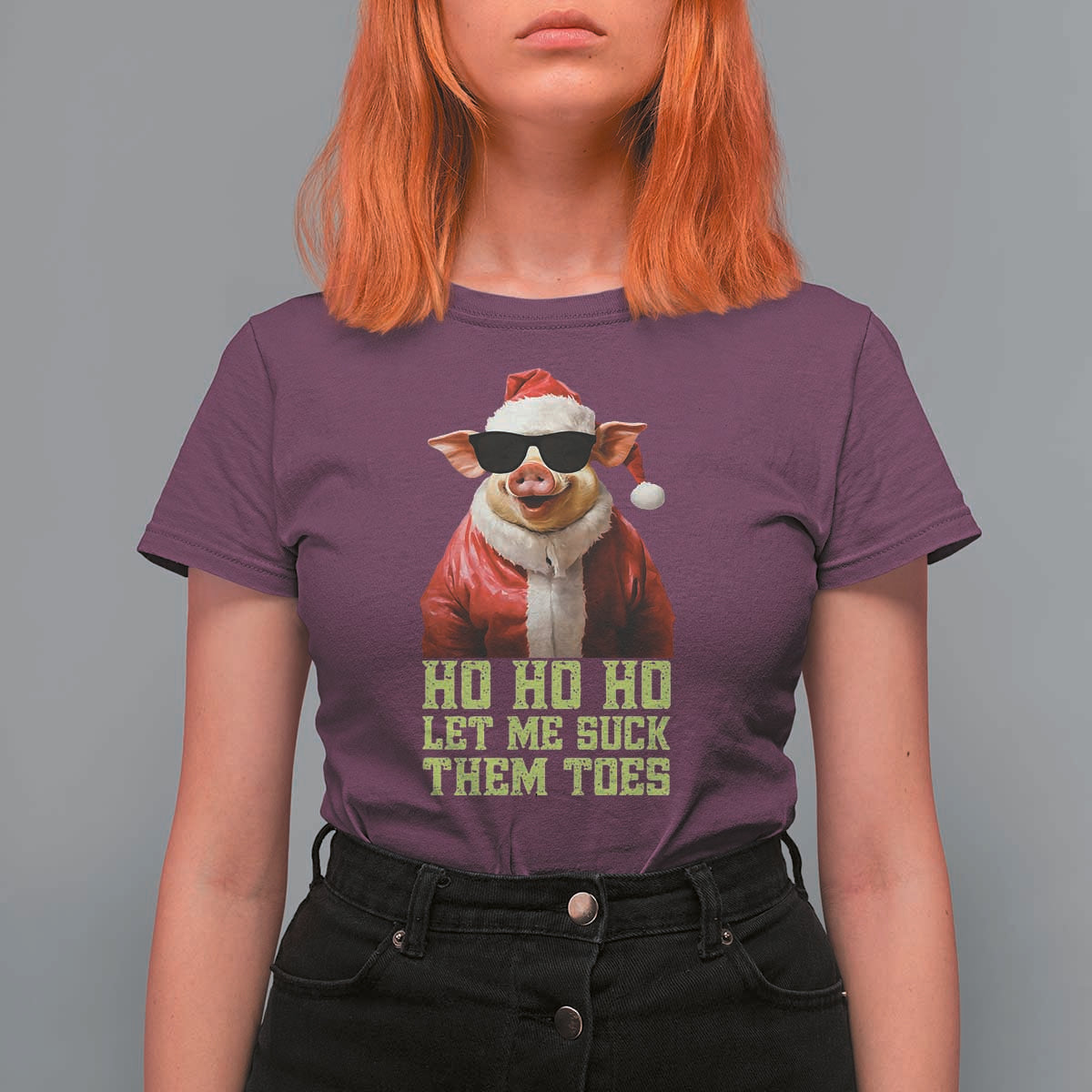 Funny Pig Santa T Shirt For Women Ho Ho Ho Let Me Suck Them Toes Weird Festive Christmas - Wonder Print Shop