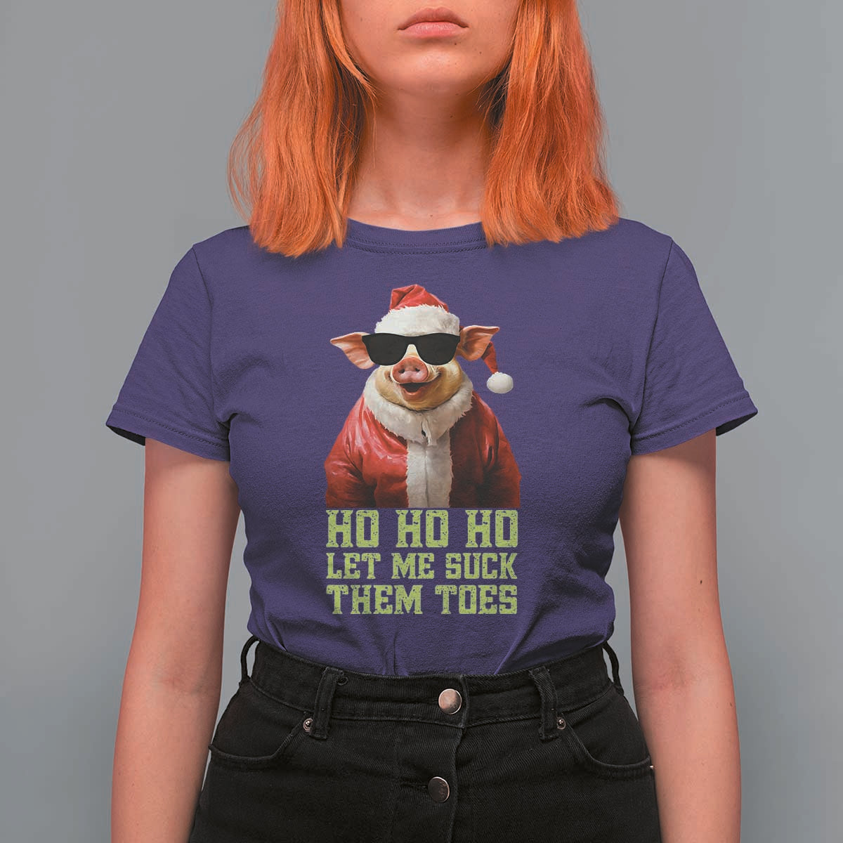 Funny Pig Santa T Shirt For Women Ho Ho Ho Let Me Suck Them Toes Weird Festive Christmas - Wonder Print Shop