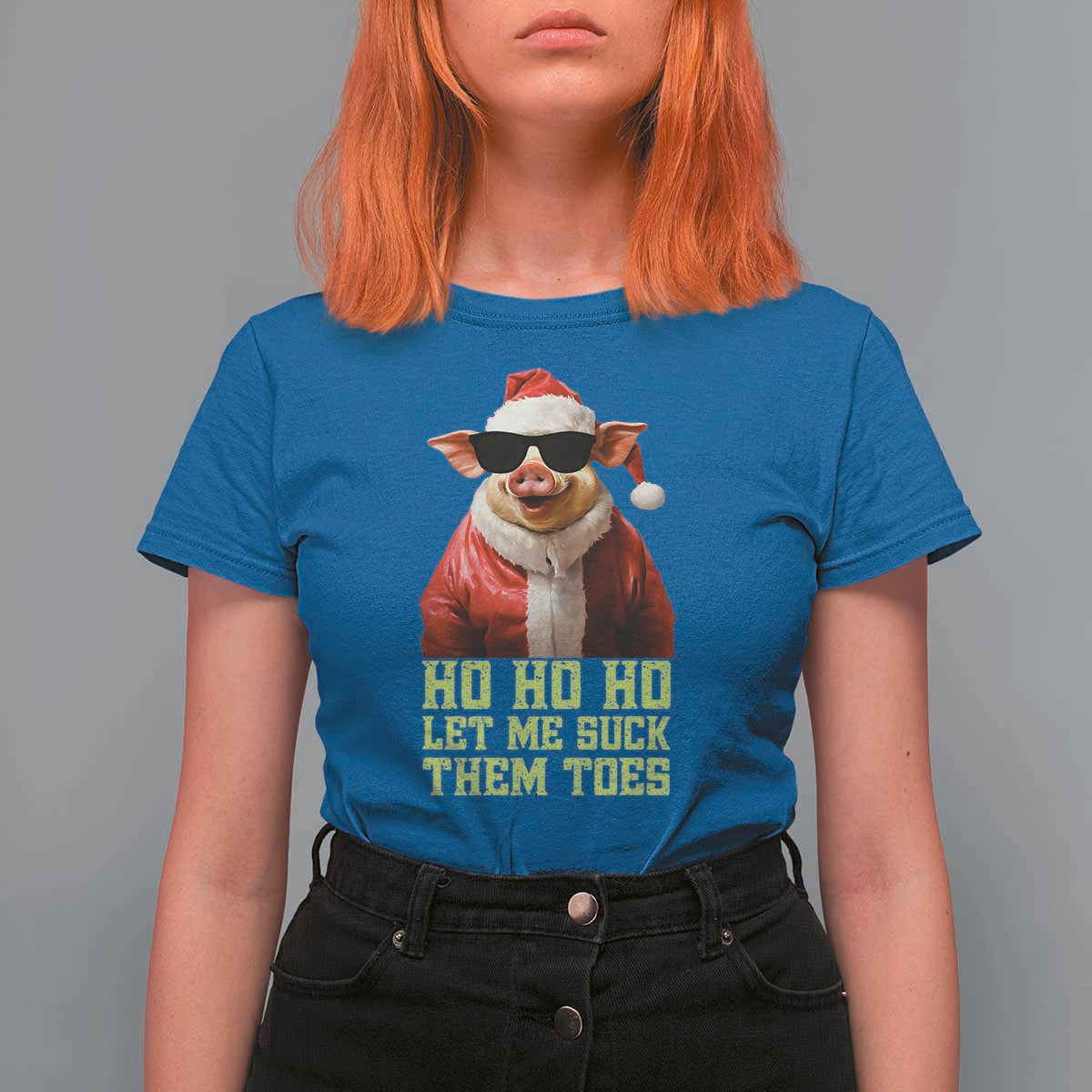 Funny Pig Santa T Shirt For Women Ho Ho Ho Let Me Suck Them Toes Weird Festive Christmas - Wonder Print Shop