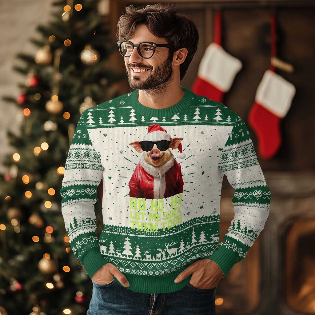 Funny Pig Santa Ugly Christmas Sweater Ho Ho Ho Let Me Suck Them Toes Weird Festive Christmas - Wonder Print Shop
