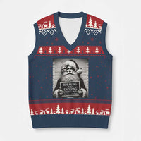 Funny Santa Mugshot V-Neck Knit Sweater Vest Naughty Xmas Festive Vibe - Wonder Print Shop