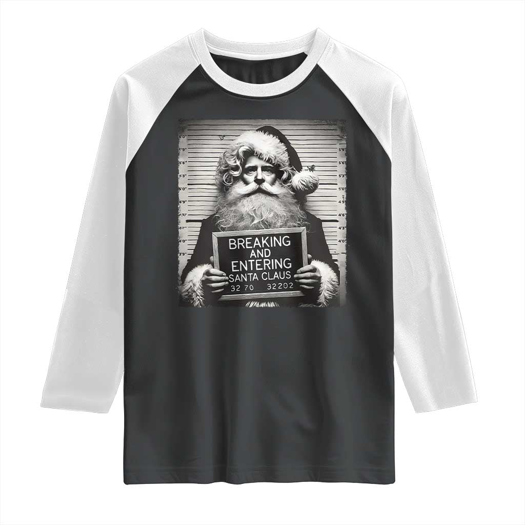 Funny Santa Mugshot Raglan Shirt Naughty Christmas Festive Vibe