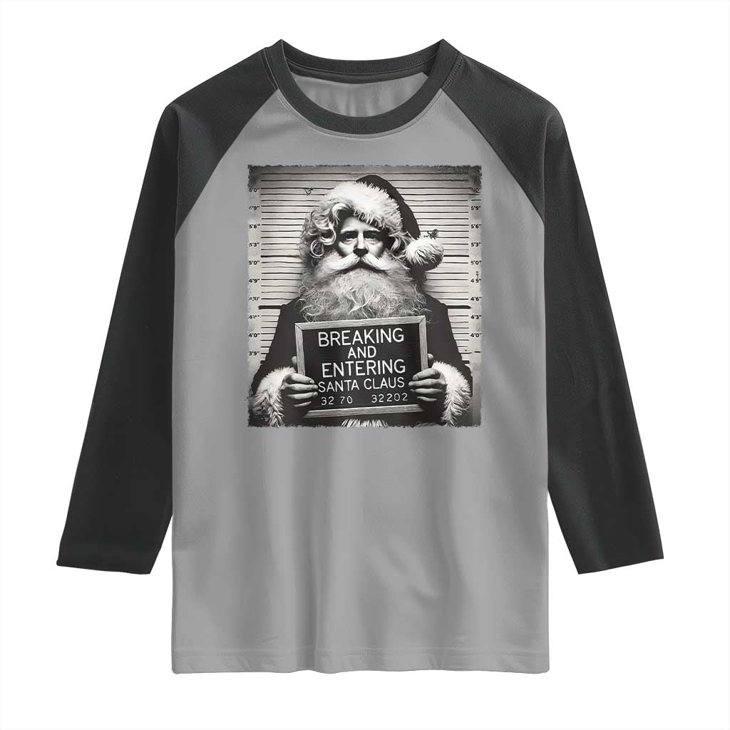 Funny Santa Mugshot Raglan Shirt Naughty Christmas Festive Vibe