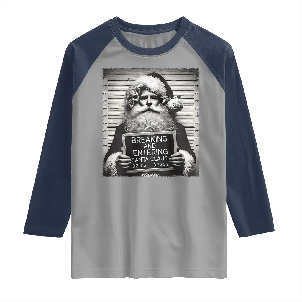 Funny Santa Mugshot Raglan Shirt Naughty Christmas Festive Vibe