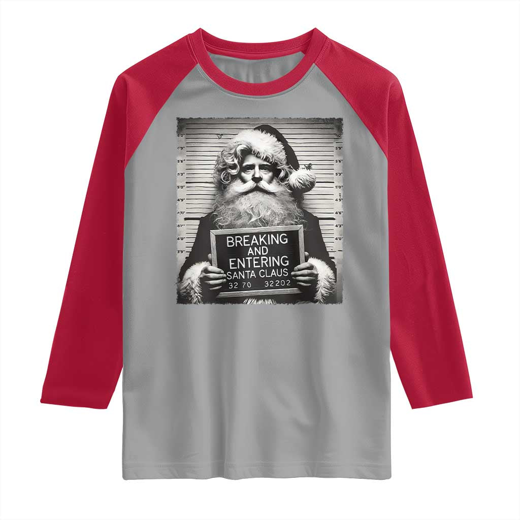 Funny Santa Mugshot Raglan Shirt Naughty Christmas Festive Vibe