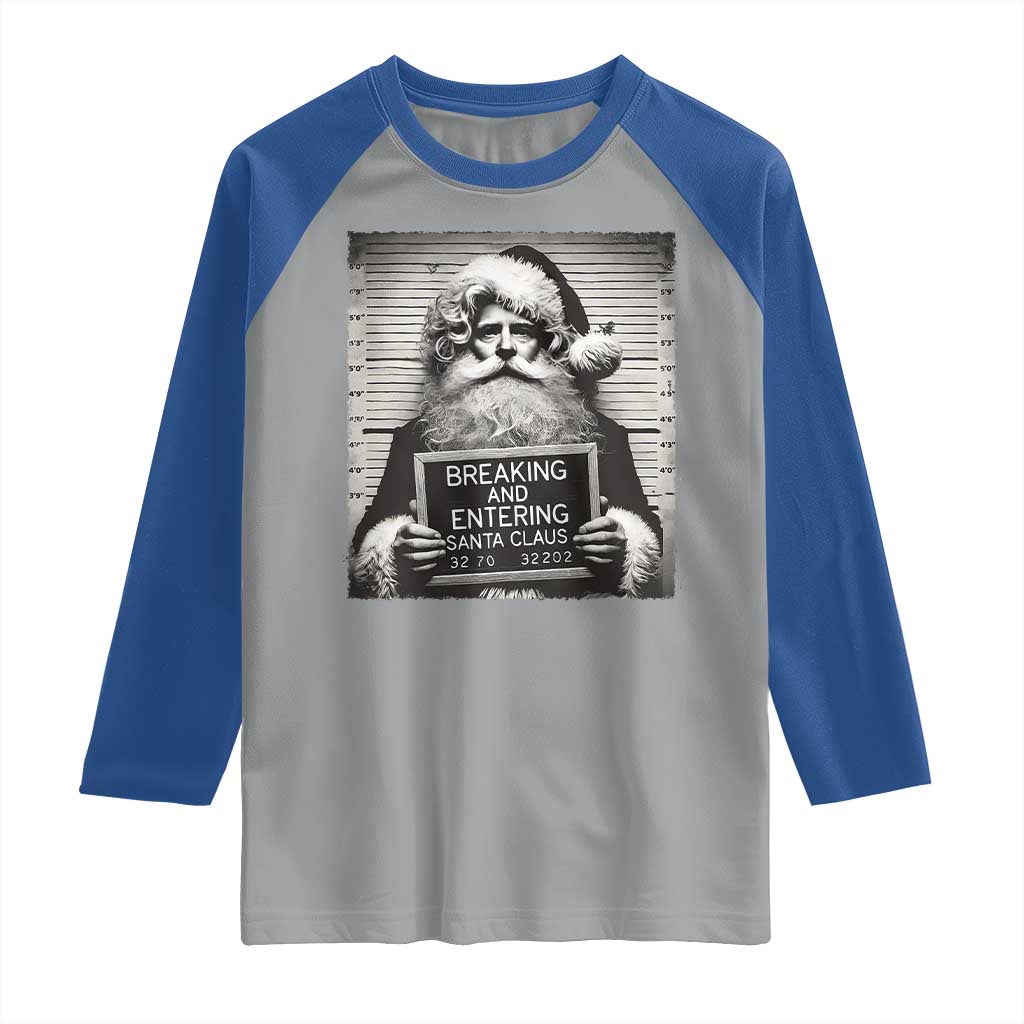 Funny Santa Mugshot Raglan Shirt Naughty Christmas Festive Vibe