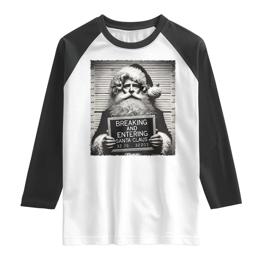 Funny Santa Mugshot Raglan Shirt Naughty Christmas Festive Vibe