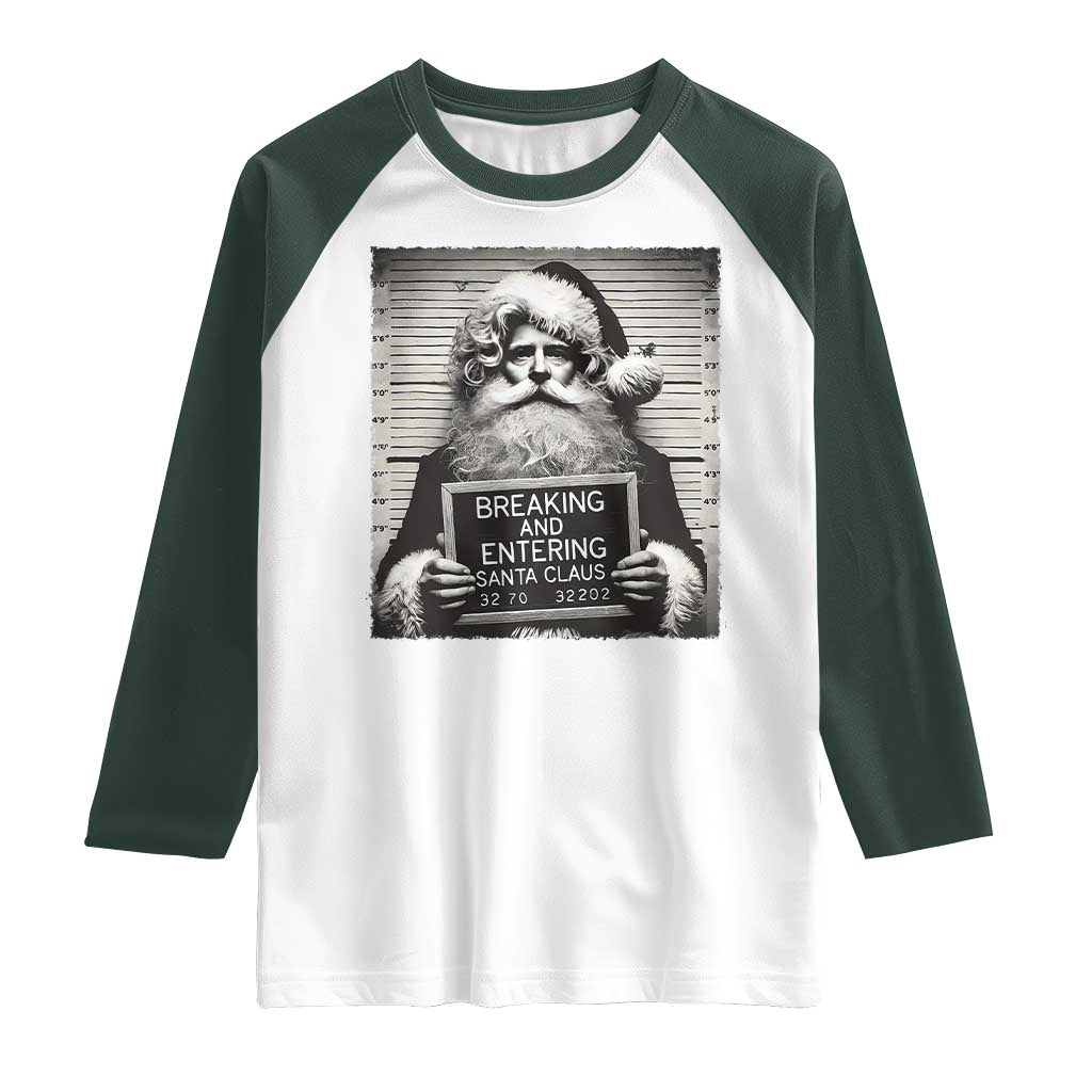 Funny Santa Mugshot Raglan Shirt Naughty Christmas Festive Vibe