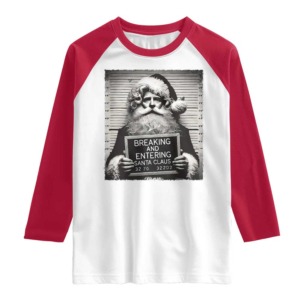 Funny Santa Mugshot Raglan Shirt Naughty Christmas Festive Vibe