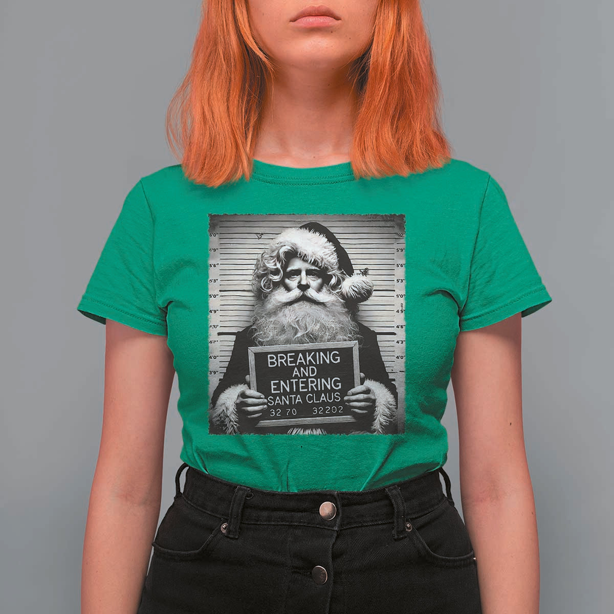 Funny Santa Mugshot T Shirt For Women Naughty Christmas Festive Vibe - Wonder Print Shop
