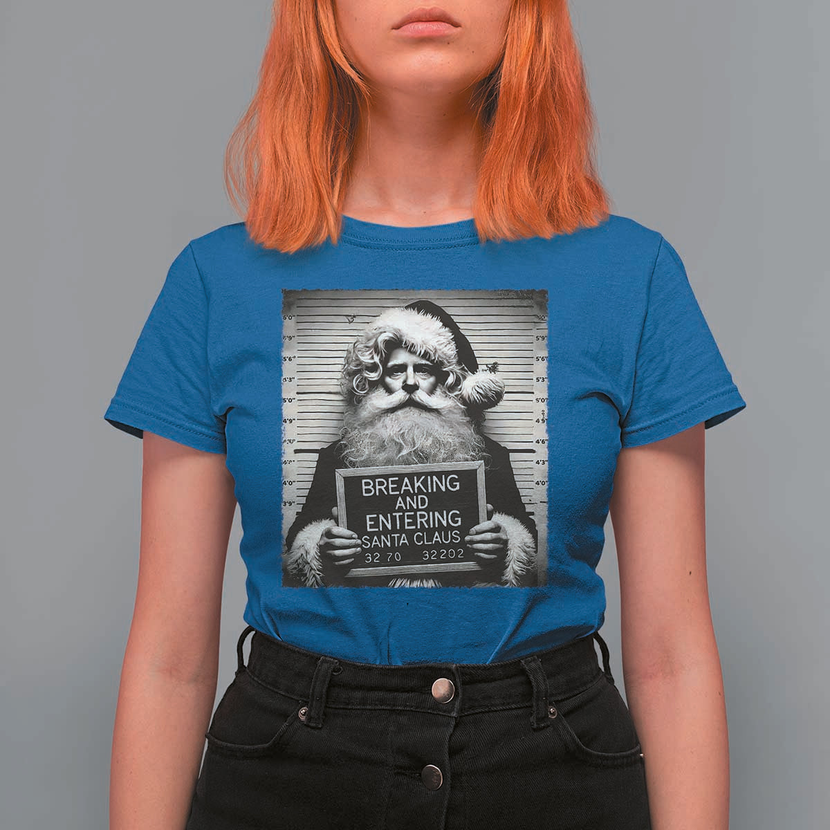 Funny Santa Mugshot T Shirt For Women Naughty Christmas Festive Vibe - Wonder Print Shop