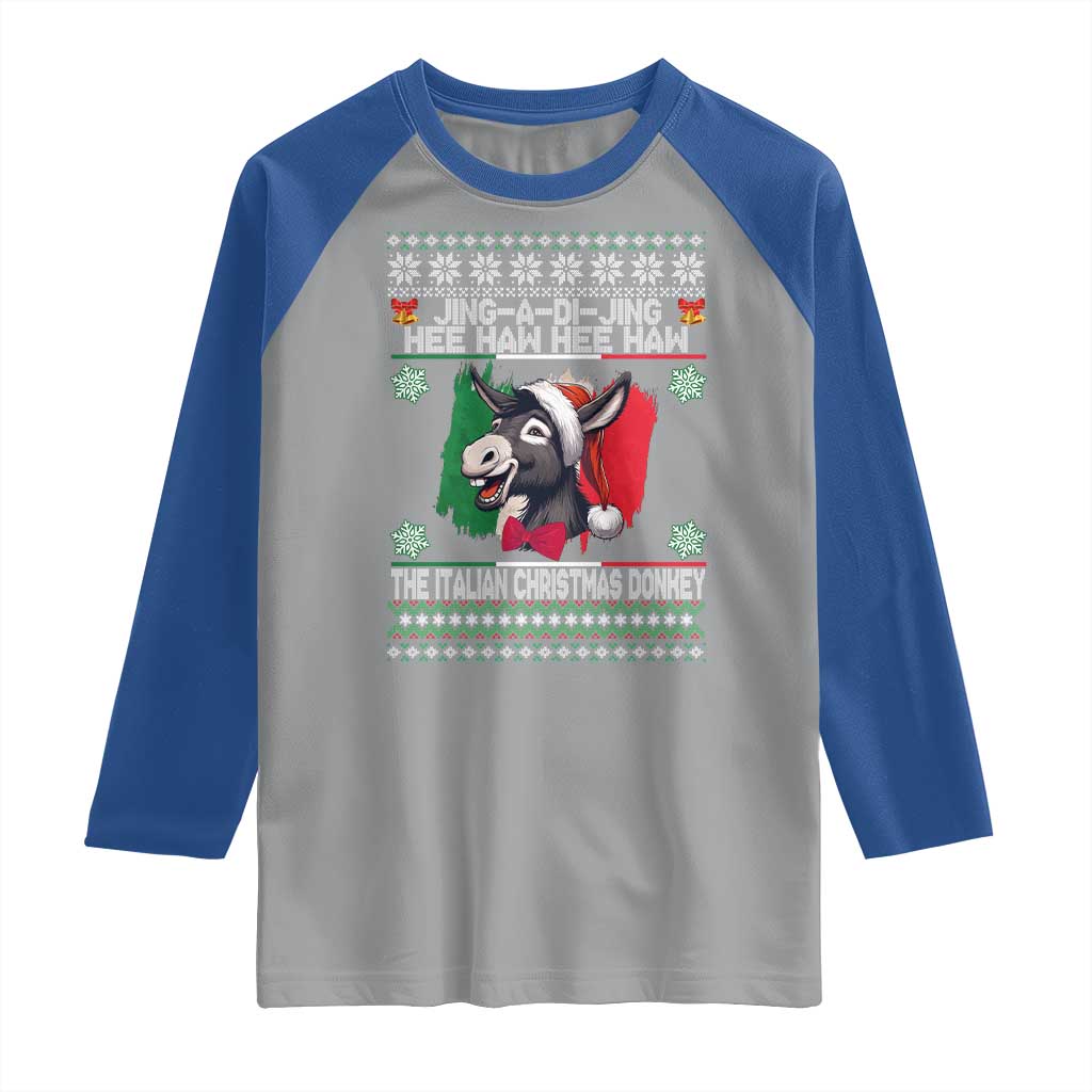 Italian Christmas Donkey Raglan Shirt Funny Jing A Di Jing Hee Haw Italy Flag