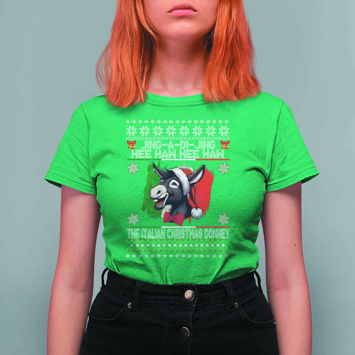 Italian Christmas Donkey T Shirt For Women Funny Jing A Di Jing Hee Haw Italy Flag - Wonder Print Shop