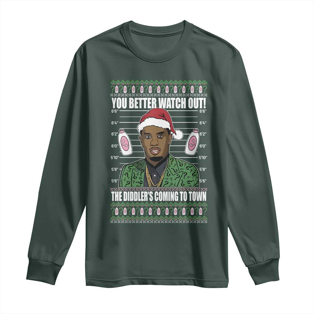 Funny Christmas Sarcastic Diddy Long Sleeve Shirt You Better Watch Out The Diddler Coming To Town