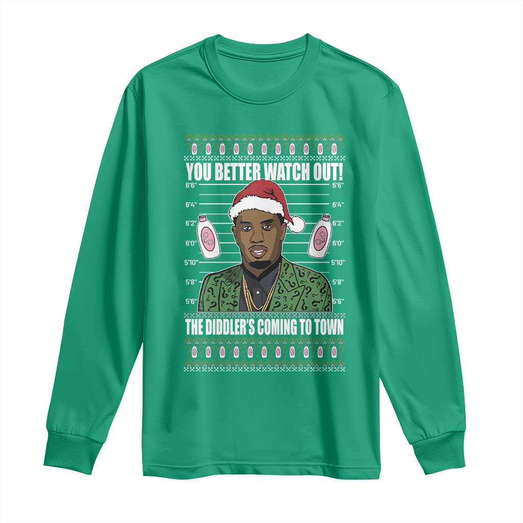 Funny Christmas Sarcastic Diddy Long Sleeve Shirt You Better Watch Out The Diddler Coming To Town