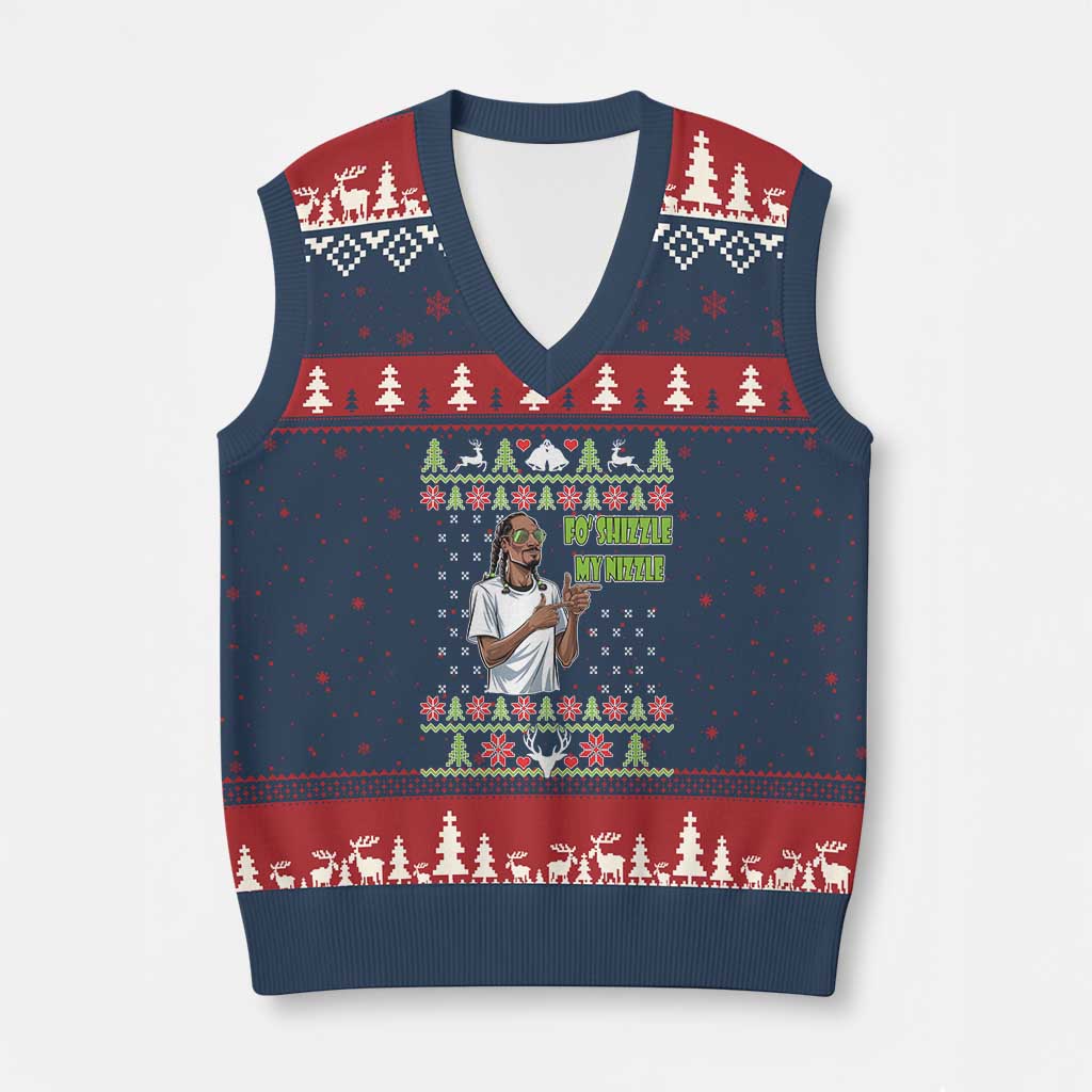 Funny Rapper Meme Xmas V-Neck Knit Sweater Vest Fo Shizzle My Nizzle - Wonder Print Shop