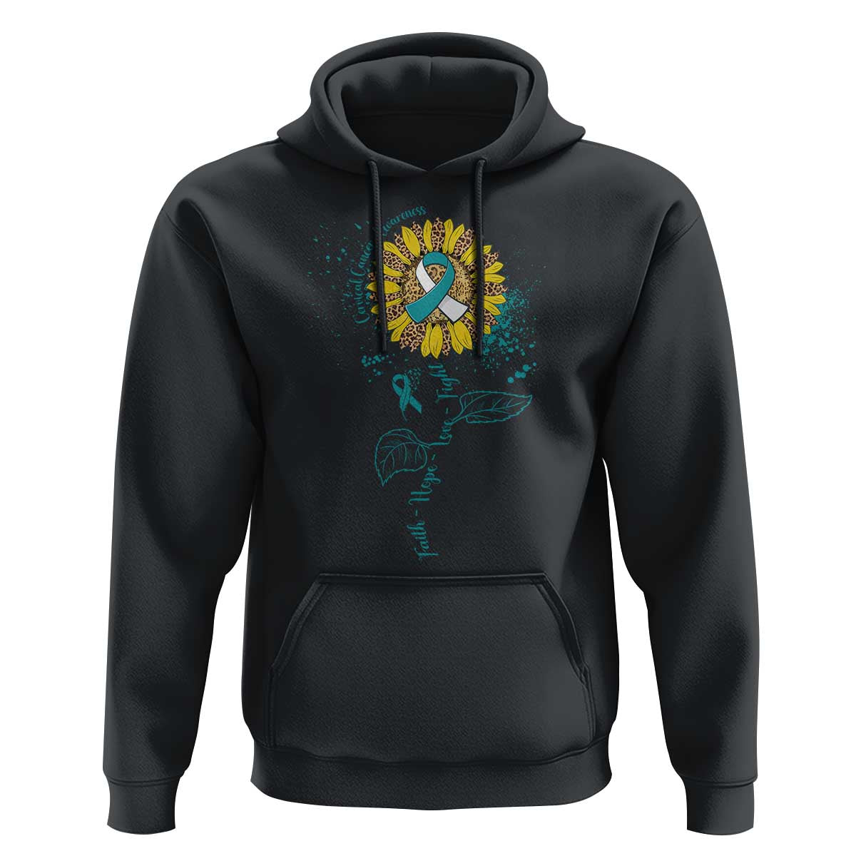 Faith Hope Love Fight Cervical Cancer Awareness Teal Ribbon Hoodie - Wonder Print Shop