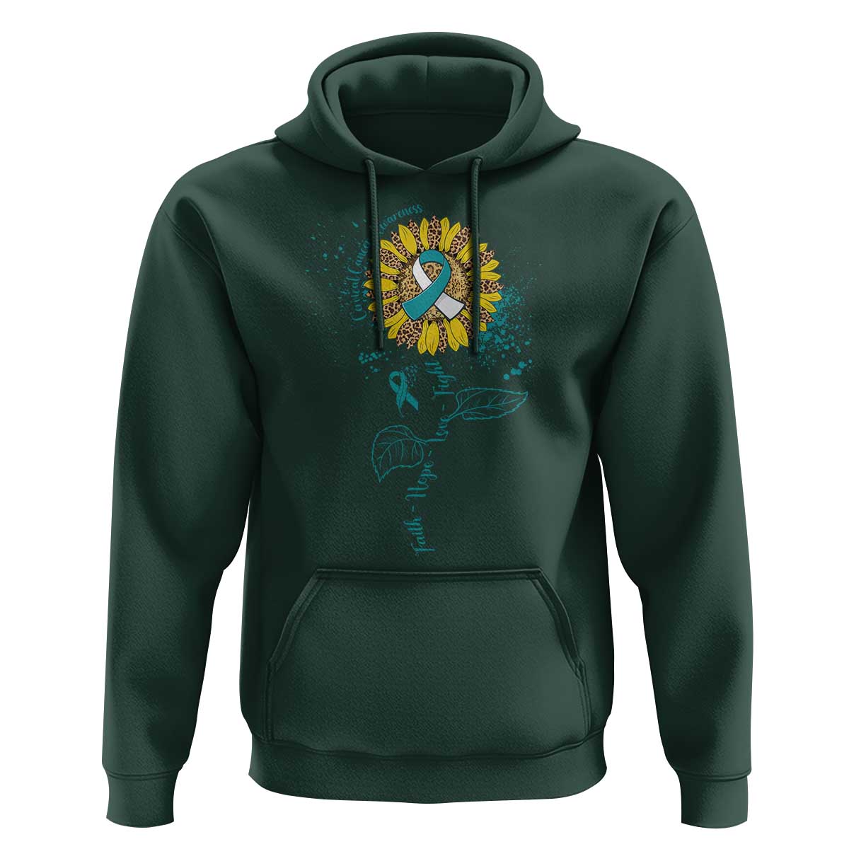 Faith Hope Love Fight Cervical Cancer Awareness Teal Ribbon Hoodie - Wonder Print Shop