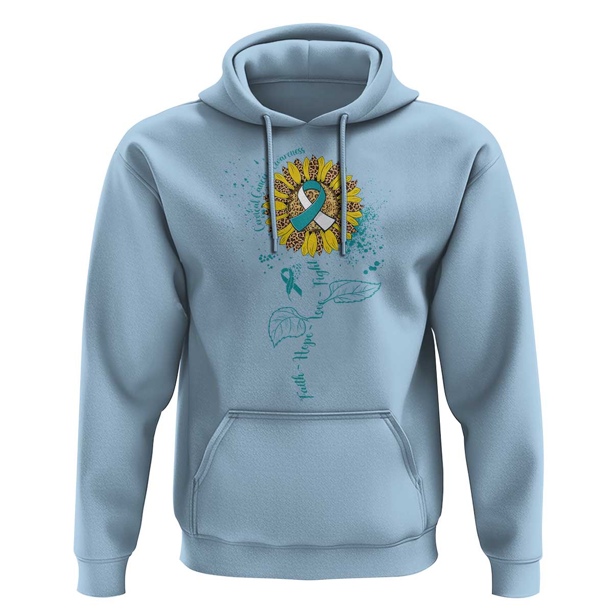 Faith Hope Love Fight Cervical Cancer Awareness Teal Ribbon Hoodie - Wonder Print Shop