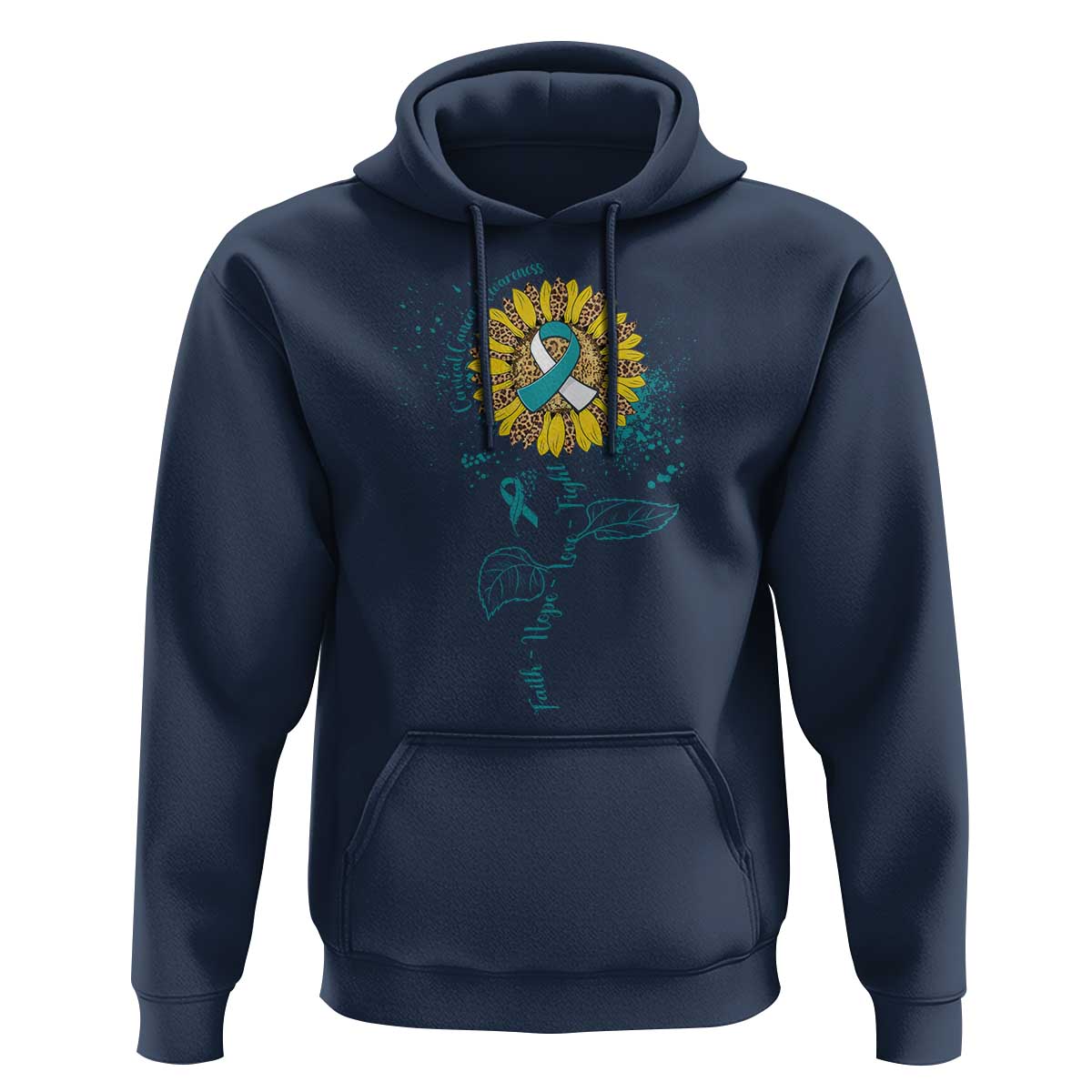 Faith Hope Love Fight Cervical Cancer Awareness Teal Ribbon Hoodie - Wonder Print Shop