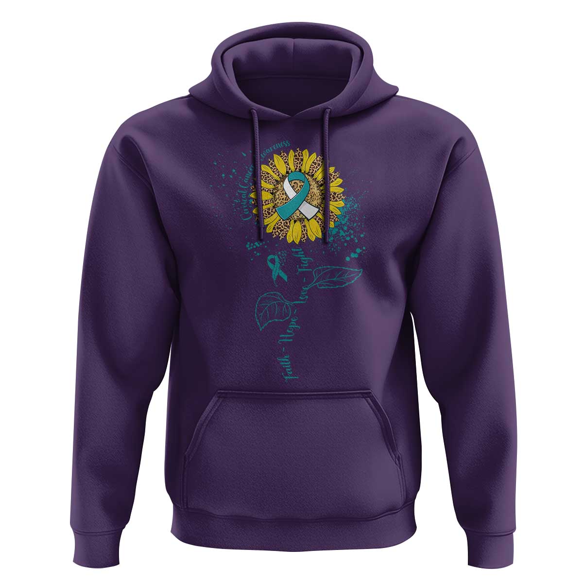Faith Hope Love Fight Cervical Cancer Awareness Teal Ribbon Hoodie - Wonder Print Shop