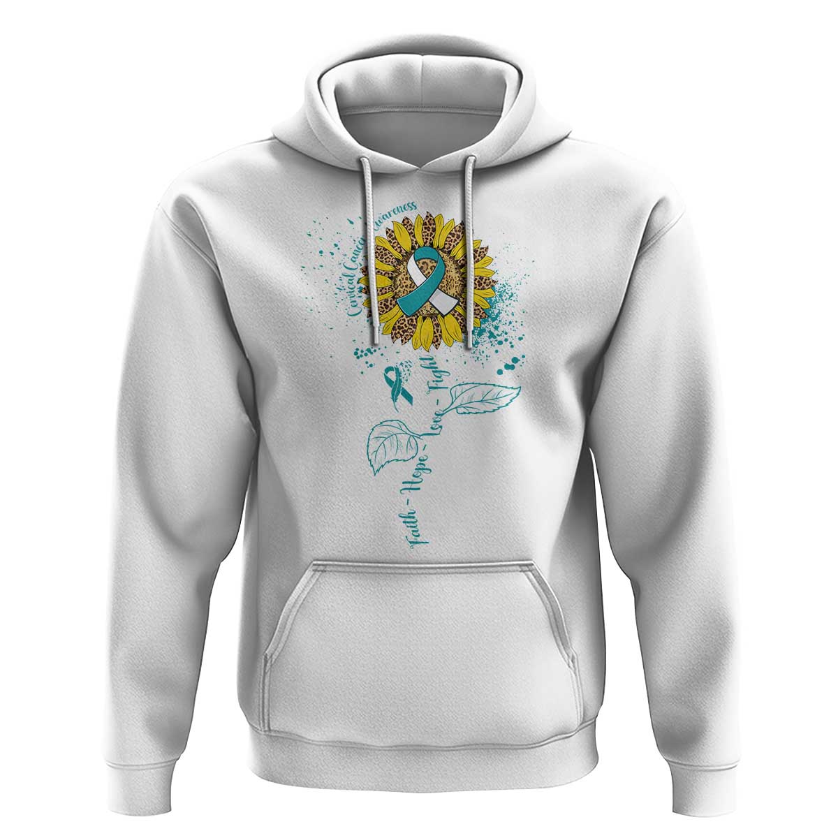 Faith Hope Love Fight Cervical Cancer Awareness Teal Ribbon Hoodie - Wonder Print Shop
