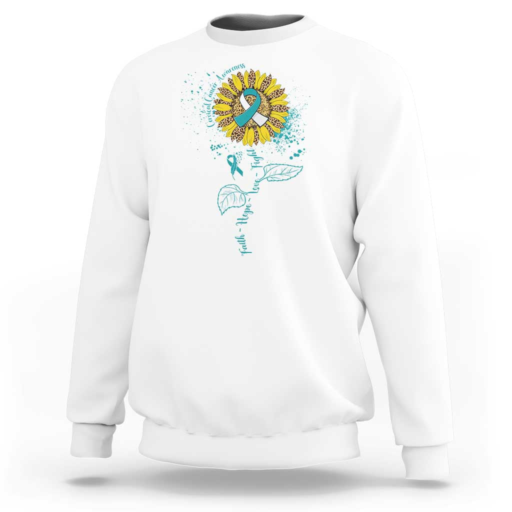 Faith Hope Love Fight Cervical Cancer Awareness Teal Ribbon Sweatshirt - Wonder Print Shop