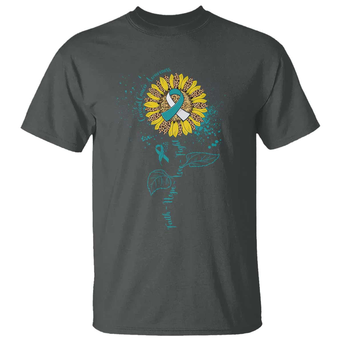 Faith Hope Love Fight Cervical Cancer Awareness Teal Ribbon T Shirt - Wonder Print Shop
