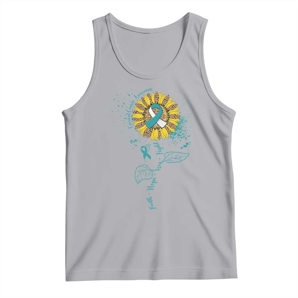 Cervical Cancer Awareness Tank Top Faith Hope Love Fight Teal And White Ribbon Sunflower