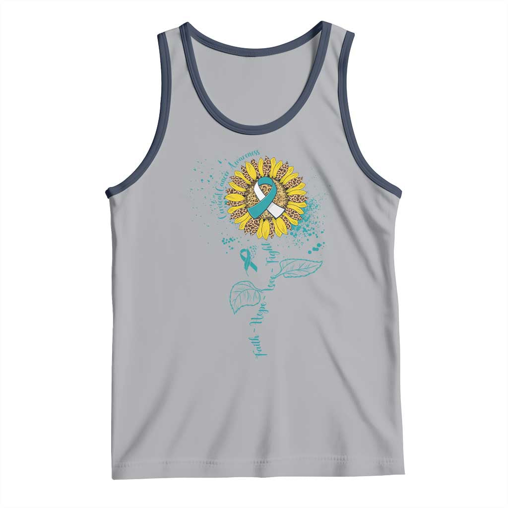 Cervical Cancer Awareness Tank Top Faith Hope Love Fight Teal And White Ribbon Sunflower