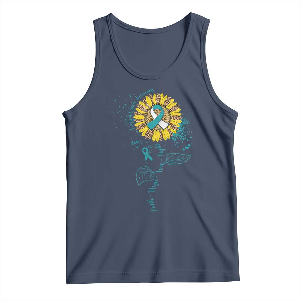 Cervical Cancer Awareness Tank Top Faith Hope Love Fight Teal And White Ribbon Sunflower