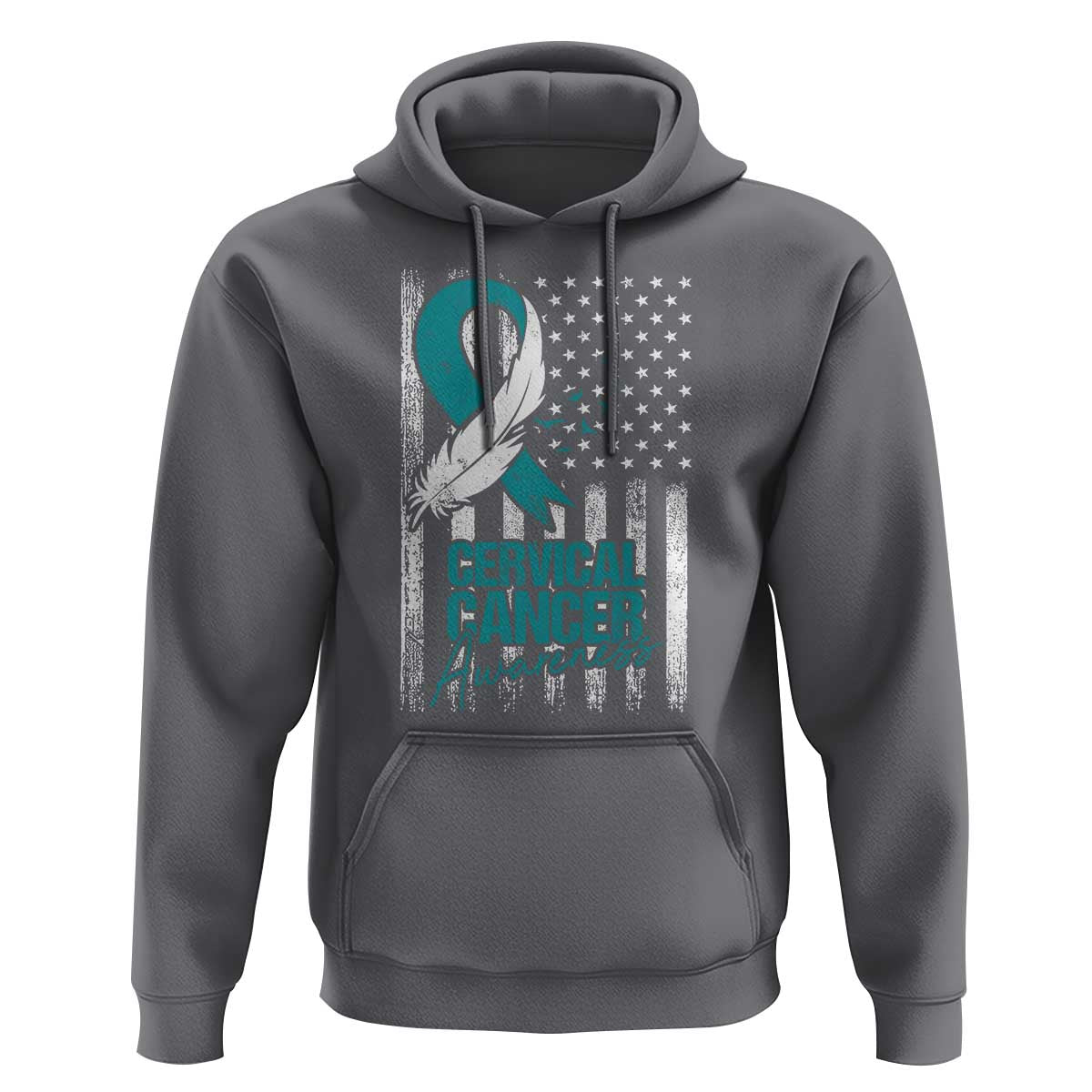 Cervical Cancer Awareness Month White Teal Ribbon US Flag Hoodie - Wonder Print Shop