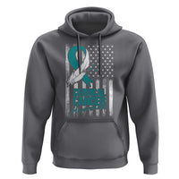 Cervical Cancer Awareness Month White Teal Ribbon US Flag Hoodie - Wonder Print Shop