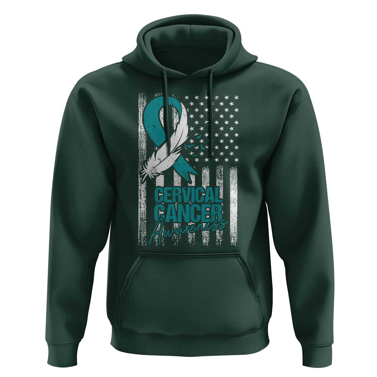 Cervical Cancer Awareness Month White Teal Ribbon US Flag Hoodie - Wonder Print Shop