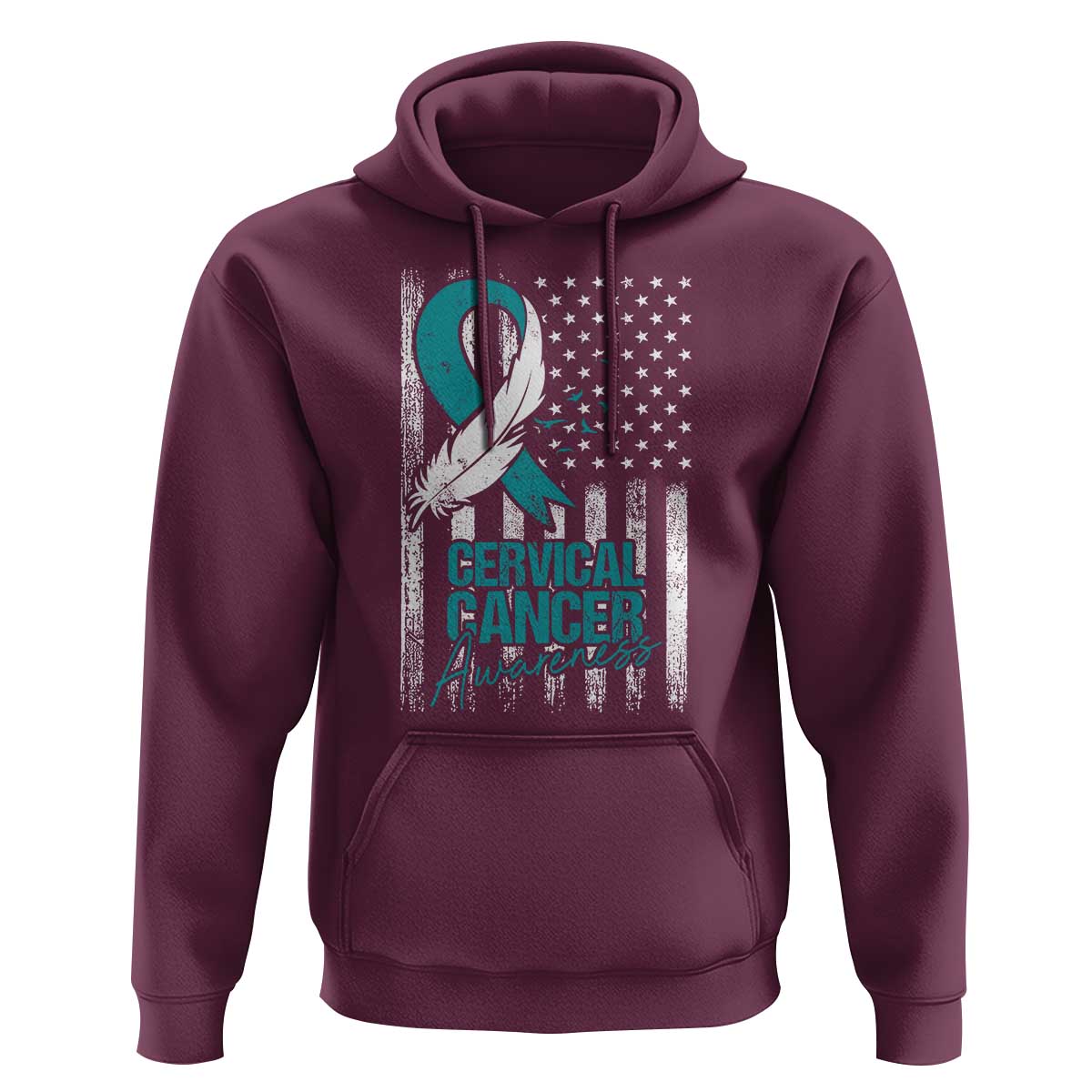 Cervical Cancer Awareness Month White Teal Ribbon US Flag Hoodie - Wonder Print Shop
