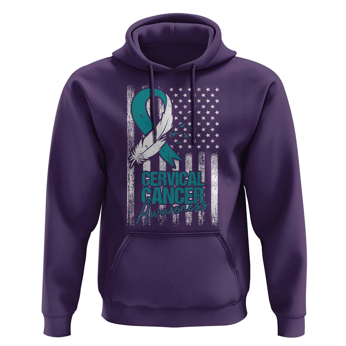 Cervical Cancer Awareness Month White Teal Ribbon US Flag Hoodie - Wonder Print Shop