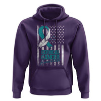 Cervical Cancer Awareness Month White Teal Ribbon US Flag Hoodie - Wonder Print Shop