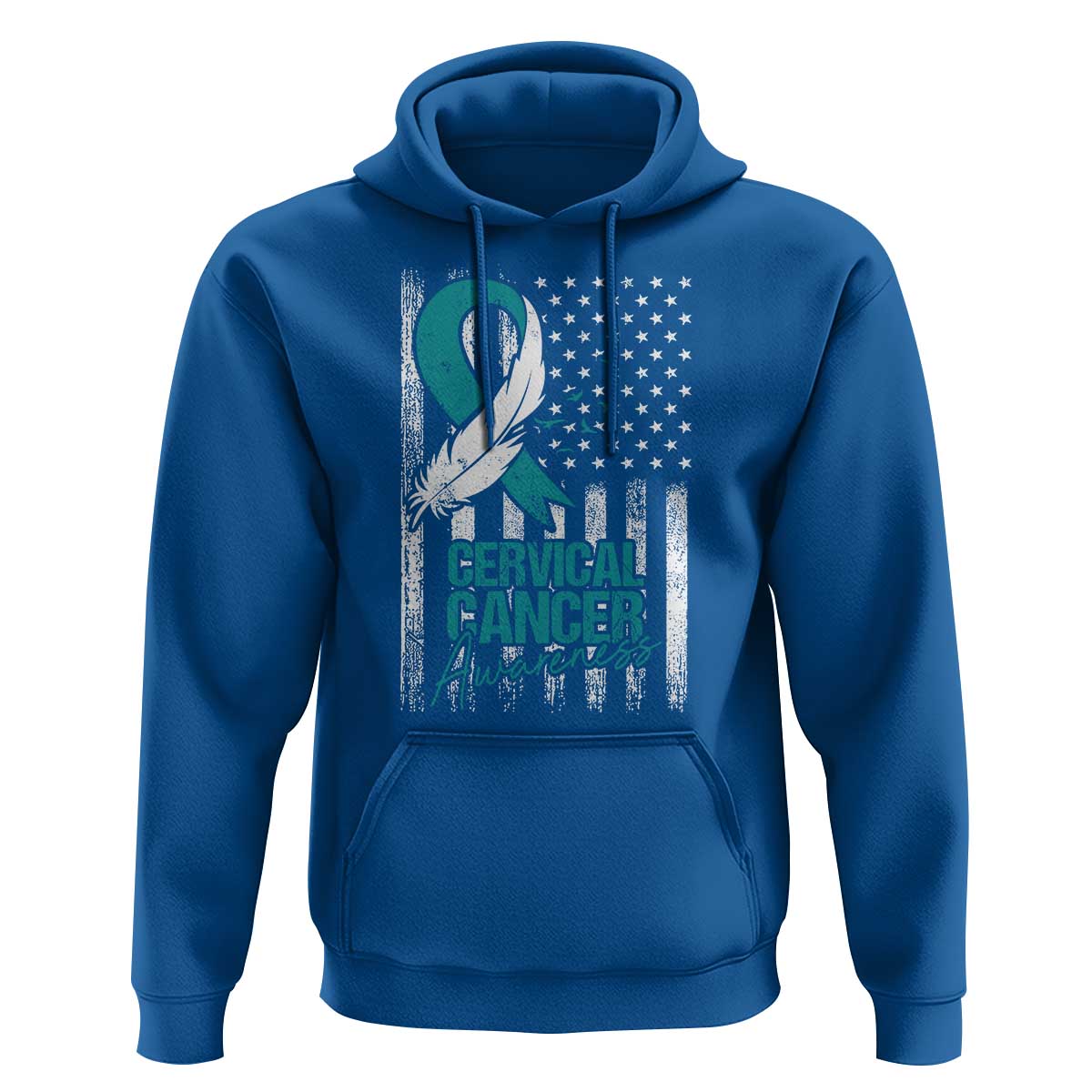 Cervical Cancer Awareness Month White Teal Ribbon US Flag Hoodie - Wonder Print Shop