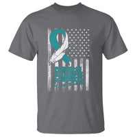 Cervical Cancer Awareness Month White Teal Ribbon US Flag T Shirt - Wonder Print Shop