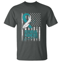 Cervical Cancer Awareness Month White Teal Ribbon US Flag T Shirt - Wonder Print Shop