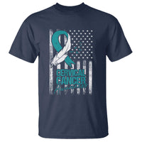 Cervical Cancer Awareness Month White Teal Ribbon US Flag T Shirt - Wonder Print Shop
