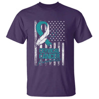 Cervical Cancer Awareness Month White Teal Ribbon US Flag T Shirt - Wonder Print Shop