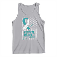 Cervical Cancer Awareness Tank Top Teal And White Ribbon American Flag Support