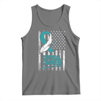 Cervical Cancer Awareness Tank Top Teal And White Ribbon American Flag Support