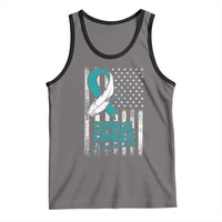 Cervical Cancer Awareness Tank Top Teal And White Ribbon American Flag Support
