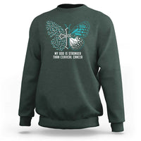 My God is Stronger Than Cervical Cancer Teal Butterfly Cross Sweatshirt - Wonder Print Shop