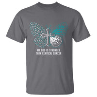 My God is Stronger Than Cervical Cancer Teal Butterfly Cross T Shirt - Wonder Print Shop
