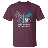 My God is Stronger Than Cervical Cancer Teal Butterfly Cross T Shirt - Wonder Print Shop