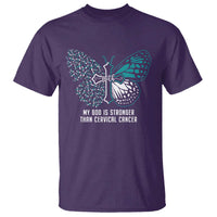 My God is Stronger Than Cervical Cancer Teal Butterfly Cross T Shirt - Wonder Print Shop