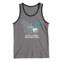 Cervical Cancer Warrior Tank Top My God is Stronger Teal And White Butterfly Christian Cross Faith